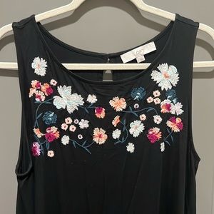 Black, Floral Embroidered Sleeveless Dress